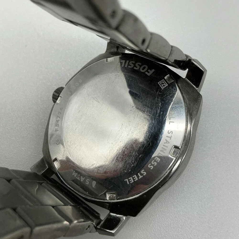 Fossil Machine FS4774 Mens Watch 42mm Stainless Bracelet 50M New Battery 6.5